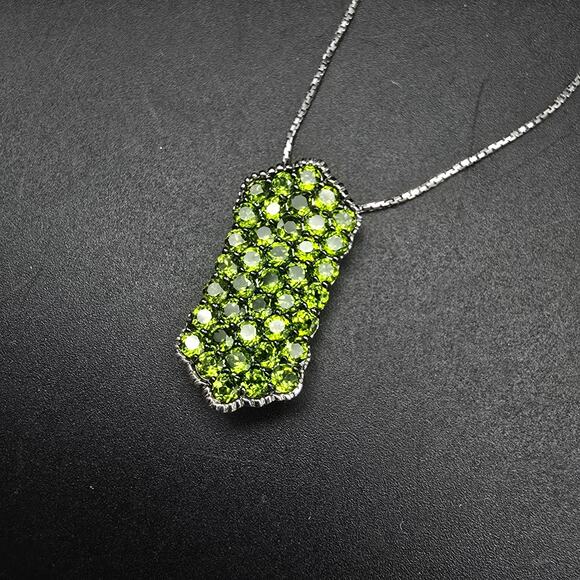 HT Designer Peridot Pendant Necklace 925 Sterling Silver Green Gemstones - Picture 7 of 11